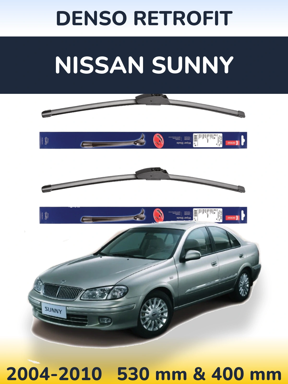 Komplet przednich wycieraczek Denso Retrofit 530 & 400 mm do Nissan Sunny 2004-2010