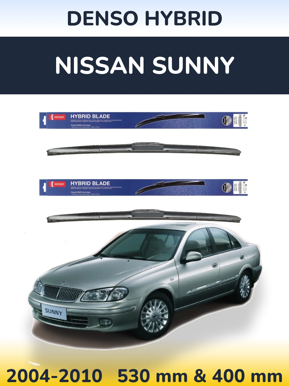 Komplet przednich wycieraczek Denso Hybrid 530 & 400 mm do Nissan Sunny 2004-2010
