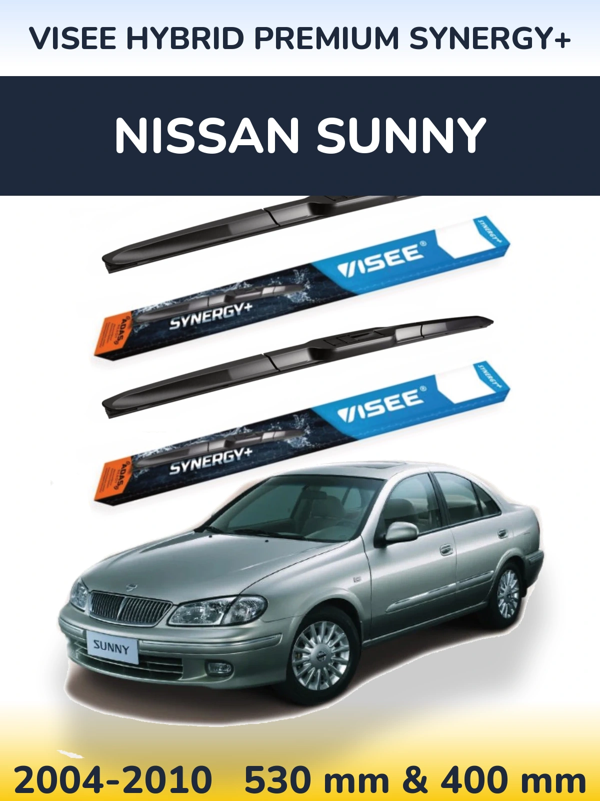 Komplet przednich wycieraczek VISEE HYBRID PREMIUM SYNERGY+ 530 & 400 mm do Nissan Sunny 2004-2010