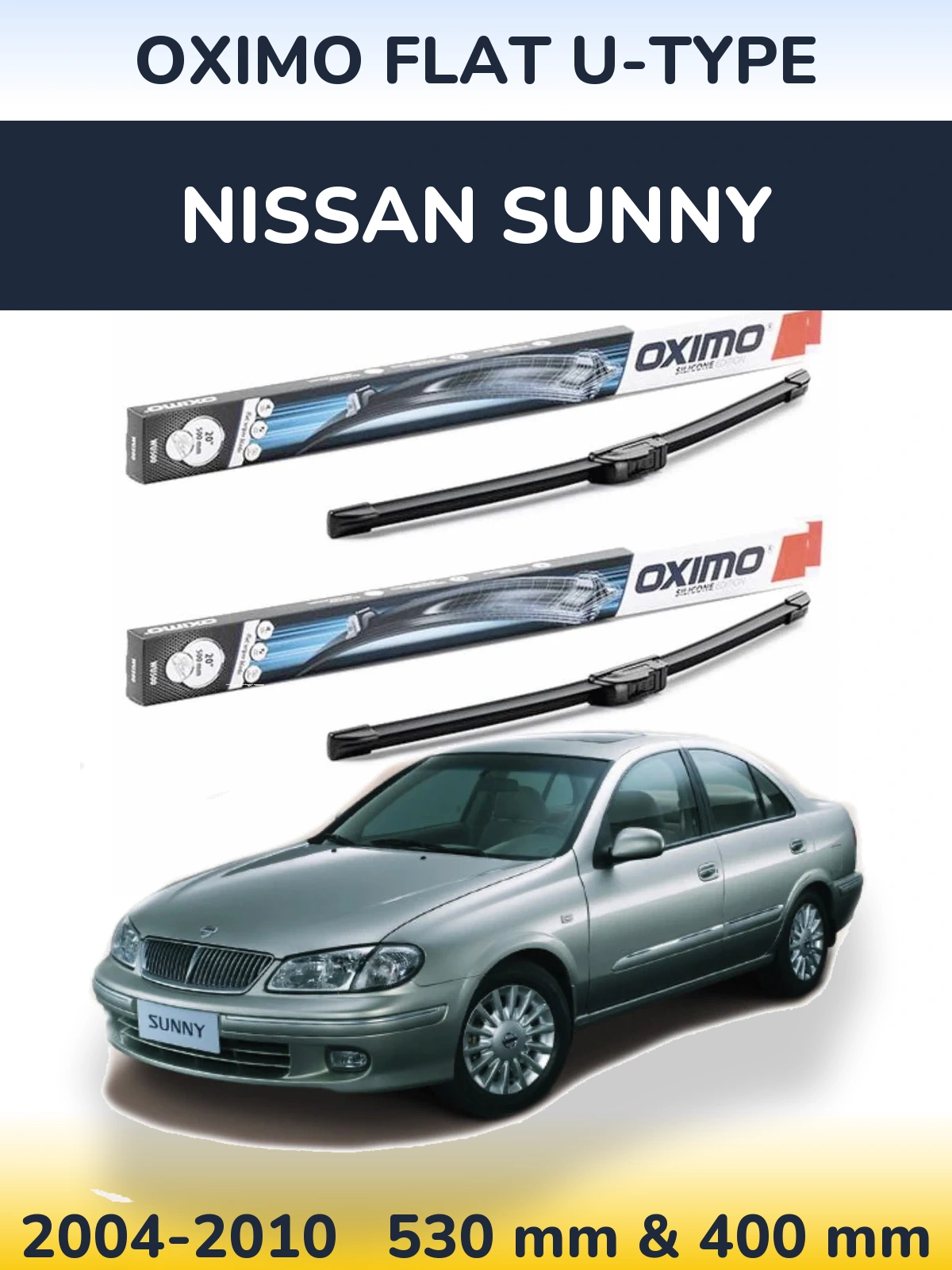 Komplet przednich wycieraczek Oximo Flat U-type 530 & 400 mm do Nissan Sunny 2004-2010