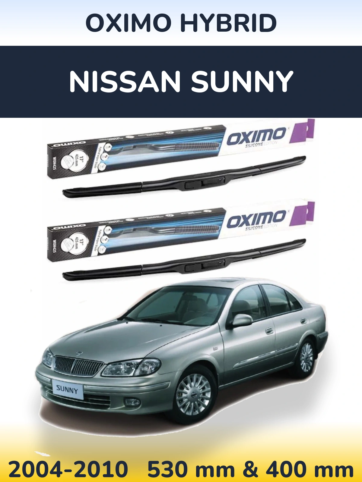 Komplet przednich wycieraczek Oximo Hybrid 530 & 400 mm do Nissan Sunny 2004-2010