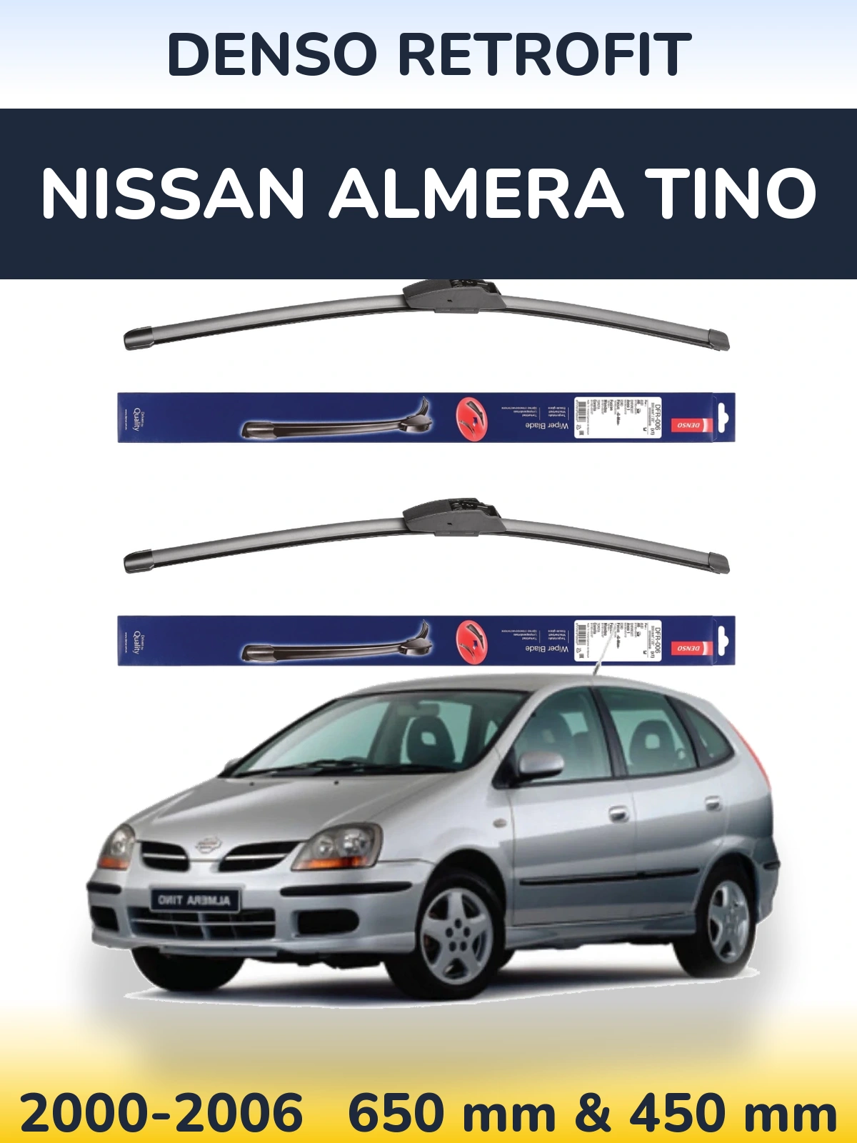 Комплект передних дворников Denso Retrofit 650 & 450 мм для Nissan Almera Tino 2000-2006