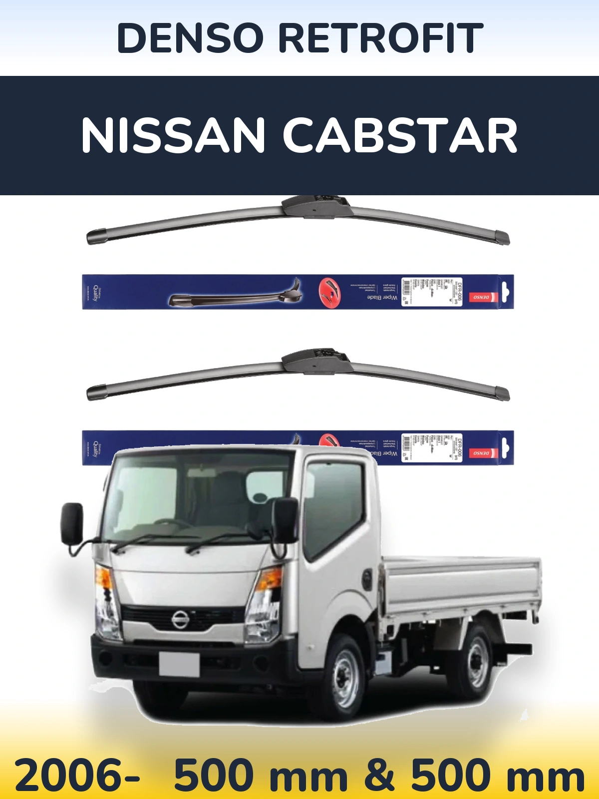 Komplet przednich wycieraczek Denso Retrofit 500 & 500 mm do Nissan Cabstar 2006-2026