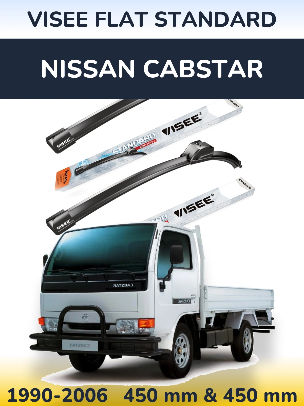 Komplet przednich wycieraczek VISEE FLAT STANDARD 450 & 450 mm do Nissan Cabstar 1990-2006