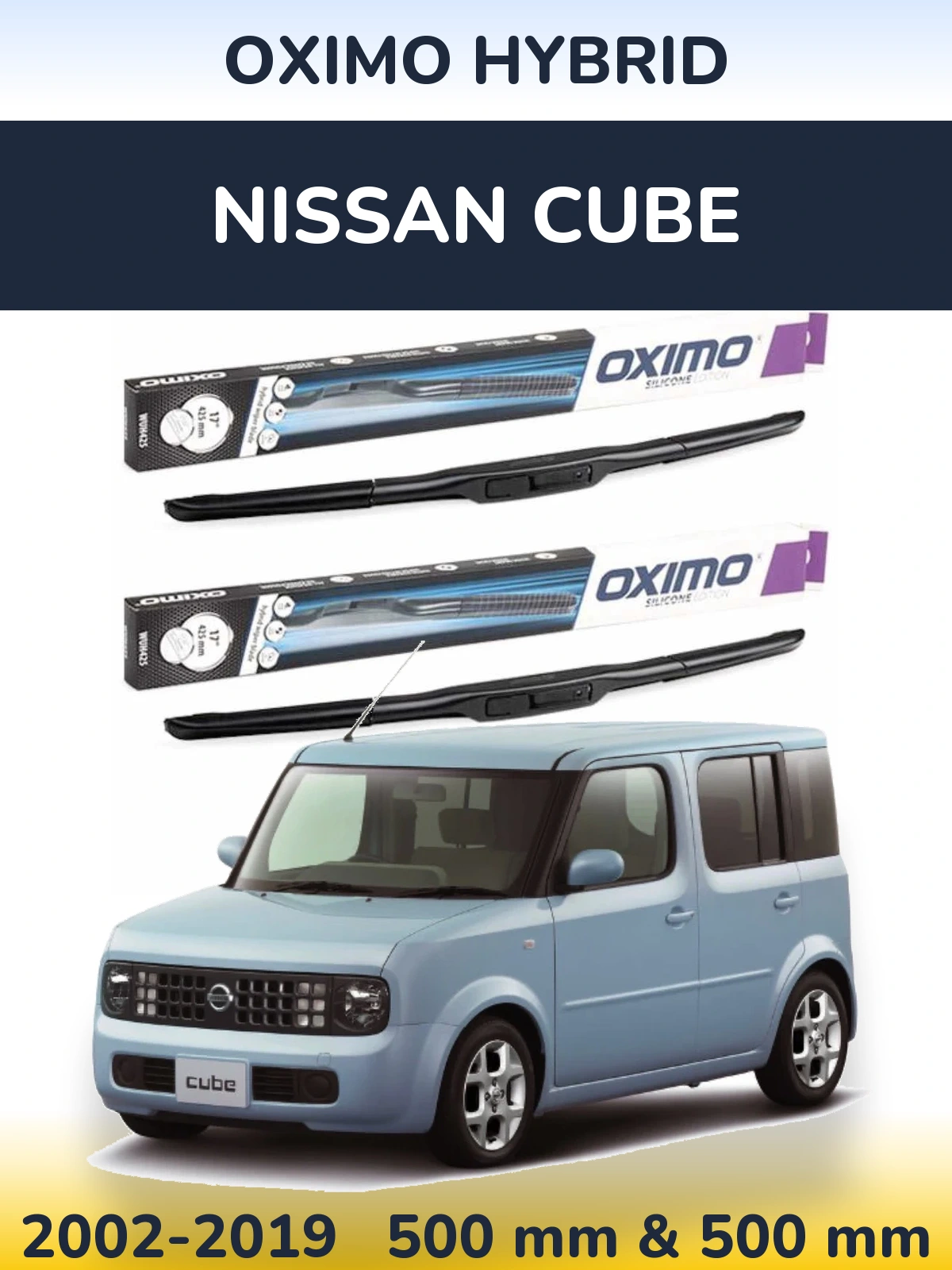 Комплект передних дворников Oximo Hybrid 500 & 500 мм для Nissan Cube 2002-2019