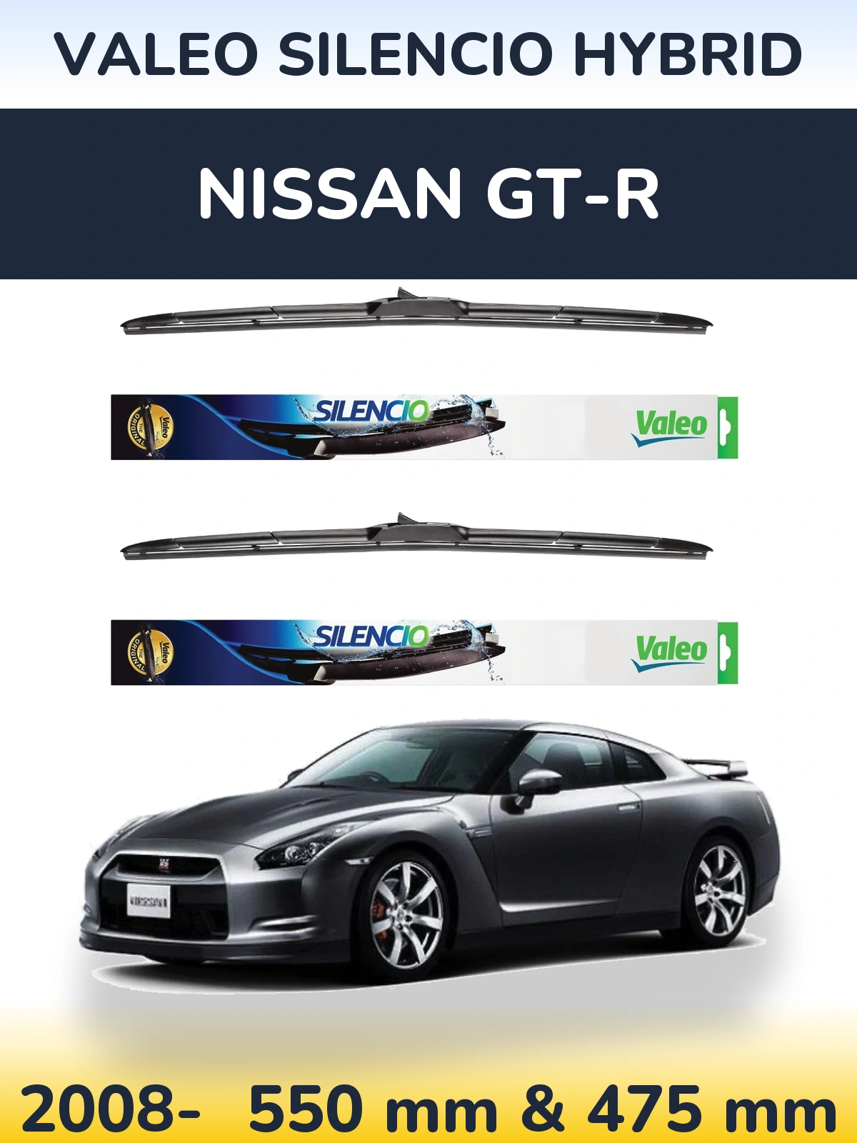 Komplet przednich wycieraczek Valeo Silencio Hybrid 550 & 475 mm do Nissan GT-R 2008-2026