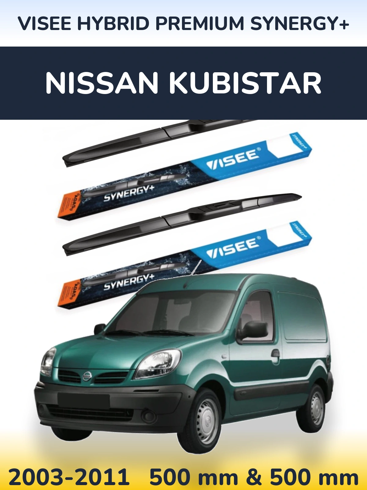 Комплект передних дворников VISEE HYBRID PREMIUM SYNERGY+ 500 & 500 мм для Nissan Kubistar 2003-2011