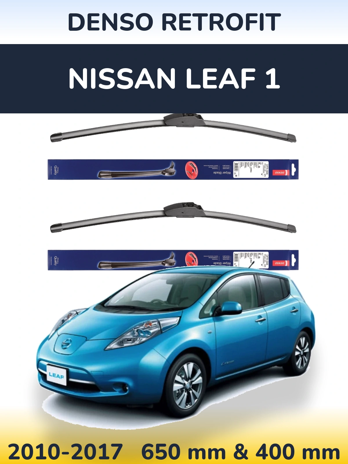 Front wiper blade set Denso Retrofit 650 & 400 mm for Nissan Leaf 1 2010-2017
