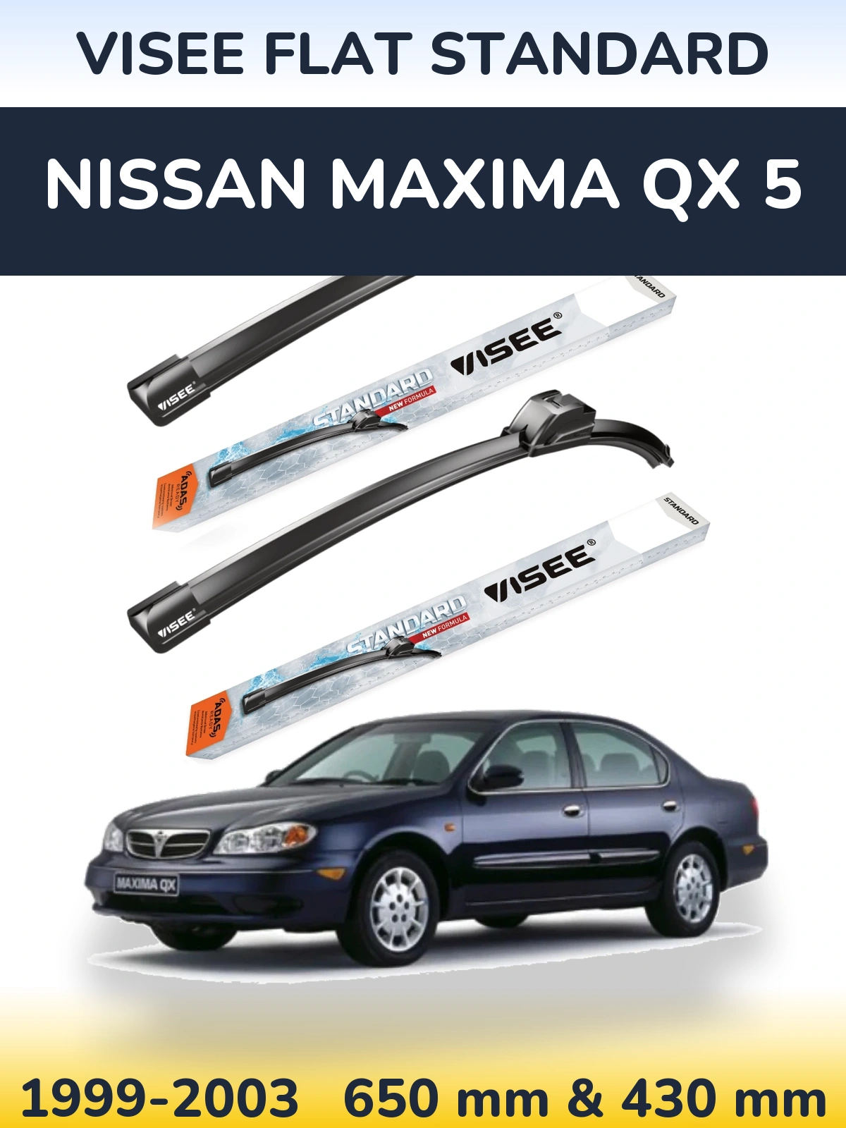 Комплект передніх щіток VISEE FLAT STANDARD 650 & 430 мм для Nissan Maxima QX 5 1999-2003