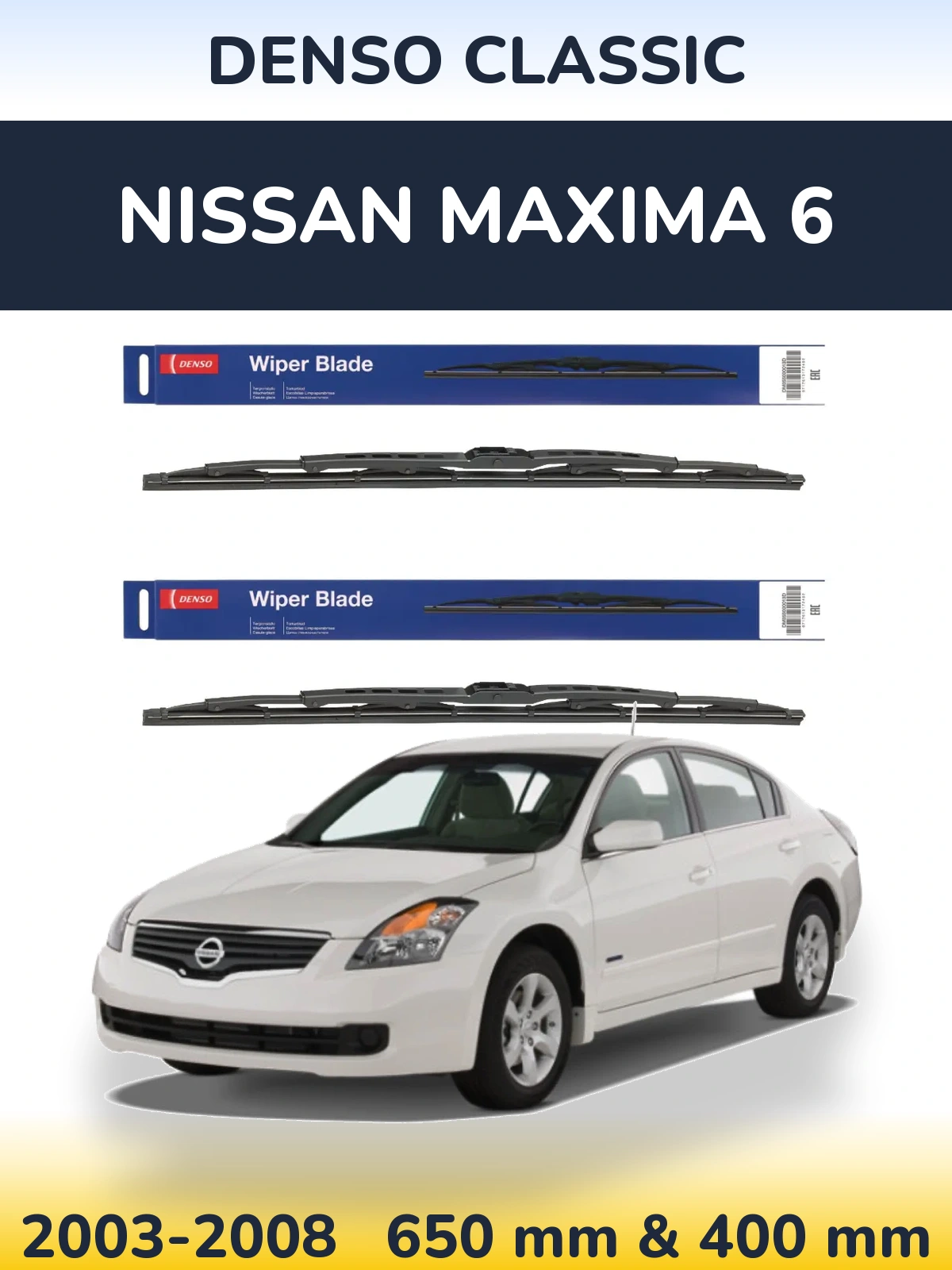 Front wiper blade set Denso Classic 650 & 400 mm for Nissan Maxima 6 2003-2008