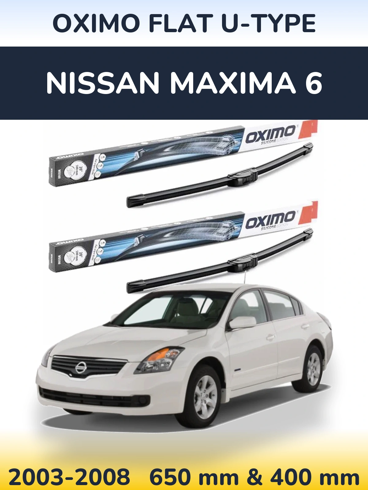 Комплект передних дворников Oximo Flat U-type 650 & 400 мм для Nissan Maxima 6 2003-2008