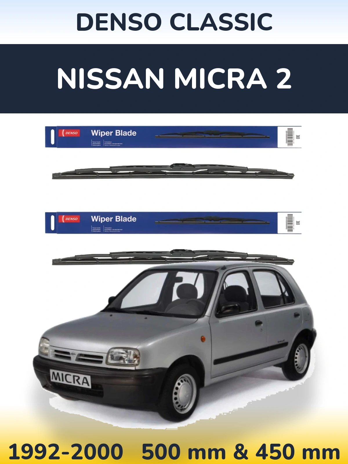 Komplet przednich wycieraczek Denso Classic 500 & 450 mm do Nissan Micra 2 1992-2000