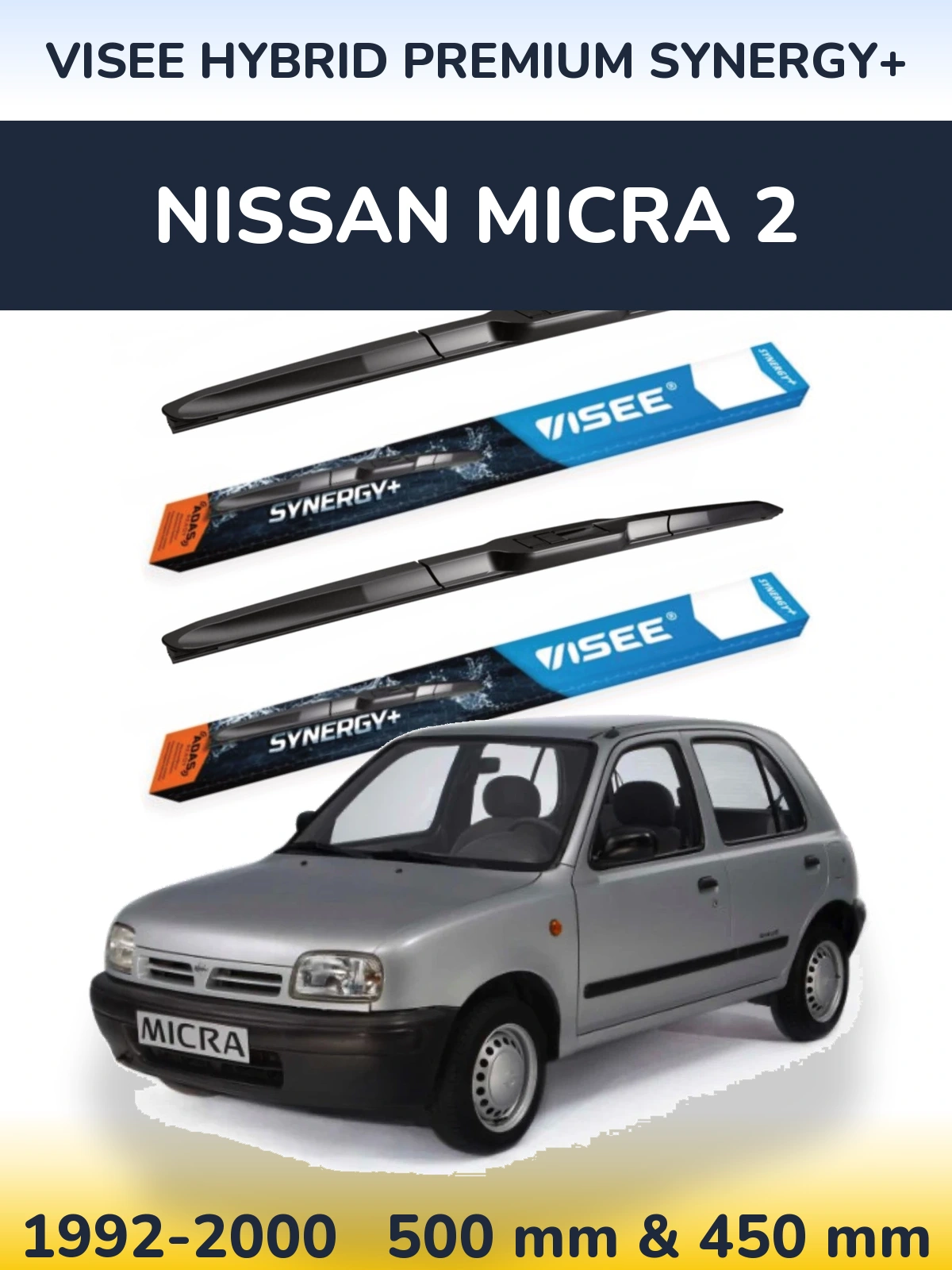 Комплект передних дворников VISEE HYBRID PREMIUM SYNERGY+ 500 & 450 мм для Nissan Micra 2 1992-2000