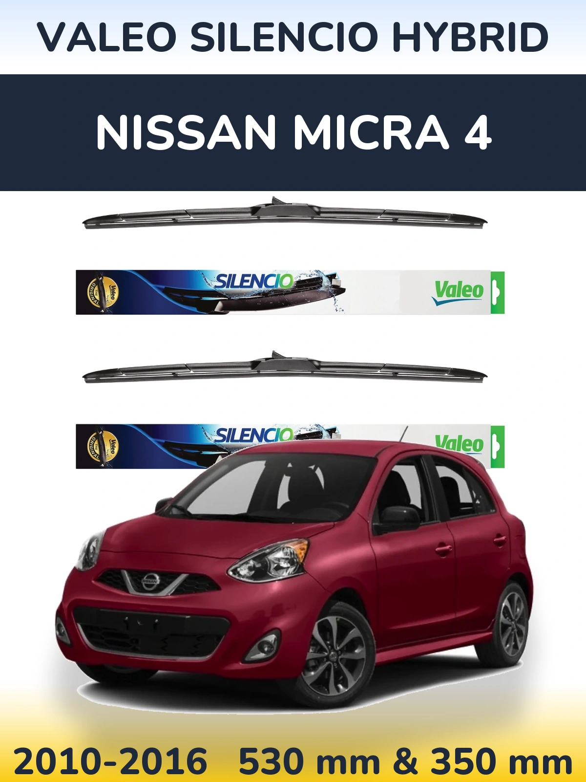 Комплект передних дворников Valeo Silencio Hybrid 530 & 350 мм для Nissan Micra 4 2010-2016