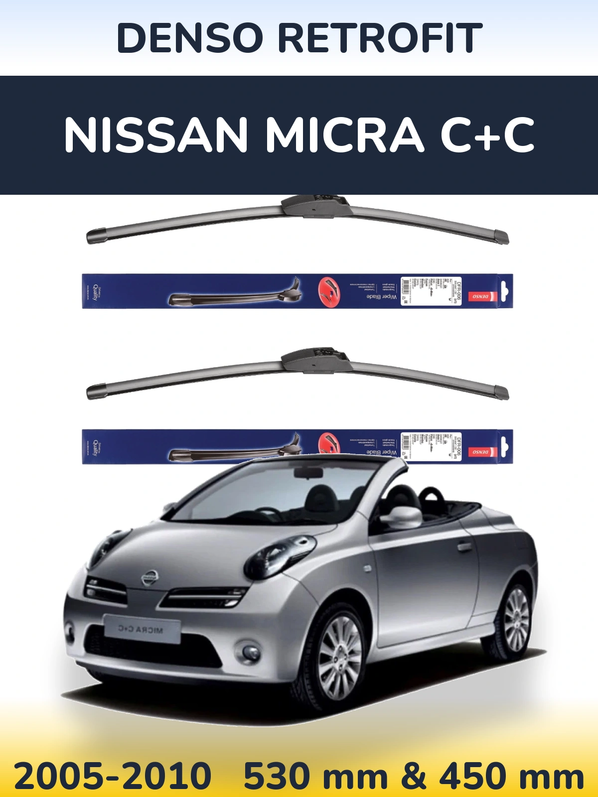 Komplet przednich wycieraczek Denso Retrofit 530 & 450 mm do Nissan Micra C+C 2005-2010