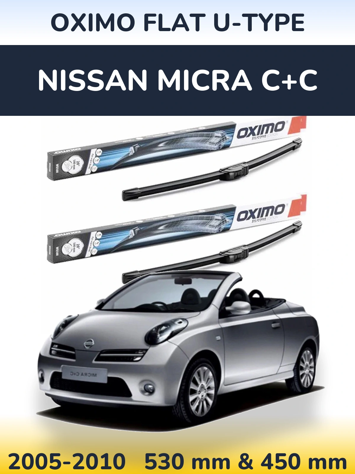 Komplet przednich wycieraczek Oximo Flat U-type 530 & 450 mm do Nissan Micra C+C 2005-2010