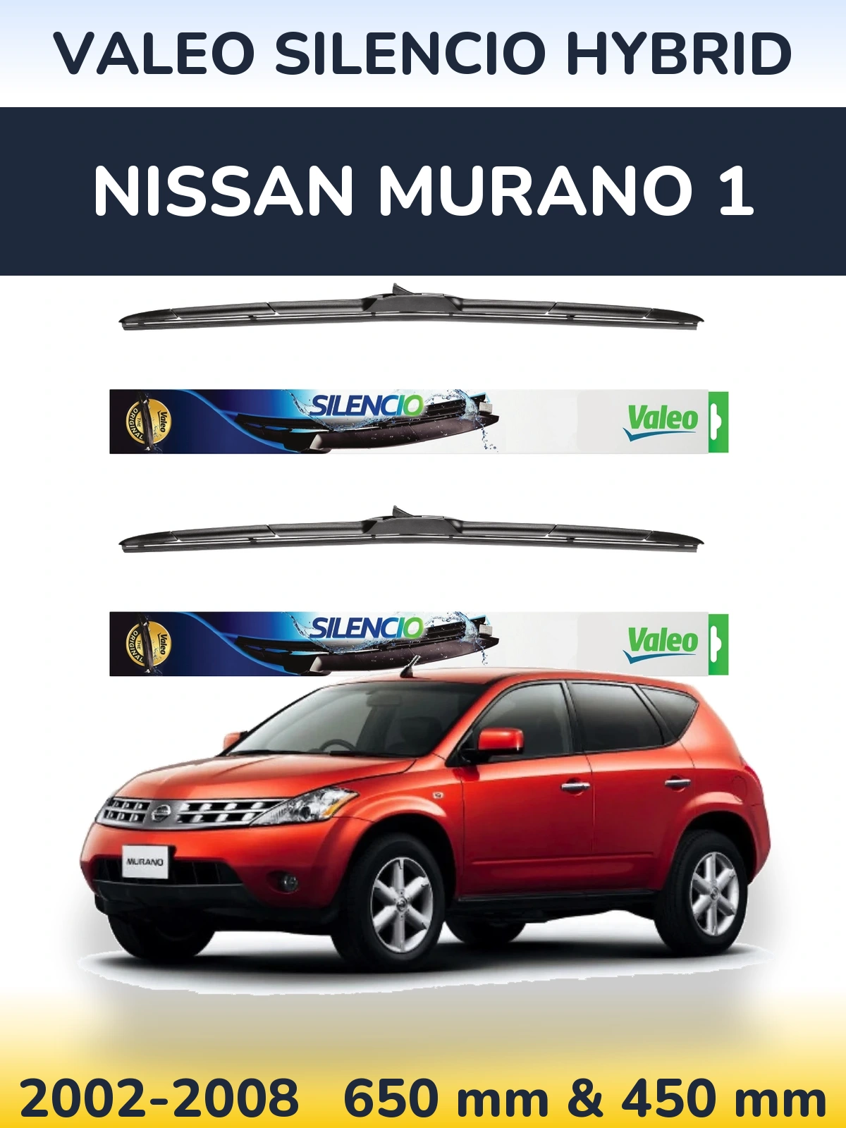 Komplet przednich wycieraczek Valeo Silencio Hybrid 650 & 450 mm do Nissan Murano 1 2002-2008