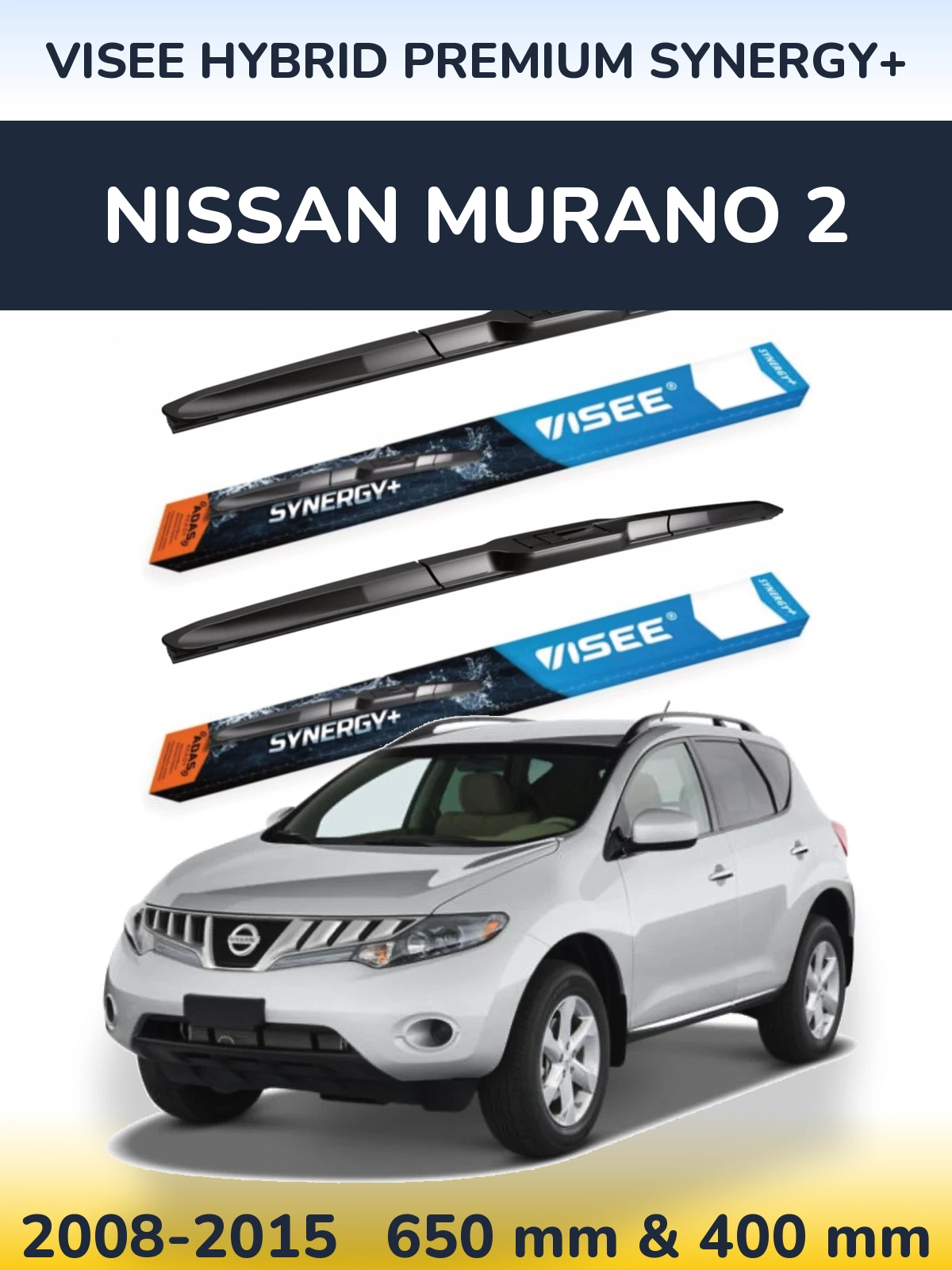 Front wiper blade set VISEE HYBRID PREMIUM SYNERGY+ 650 & 400 mm for Nissan Murano 2 2008-2015