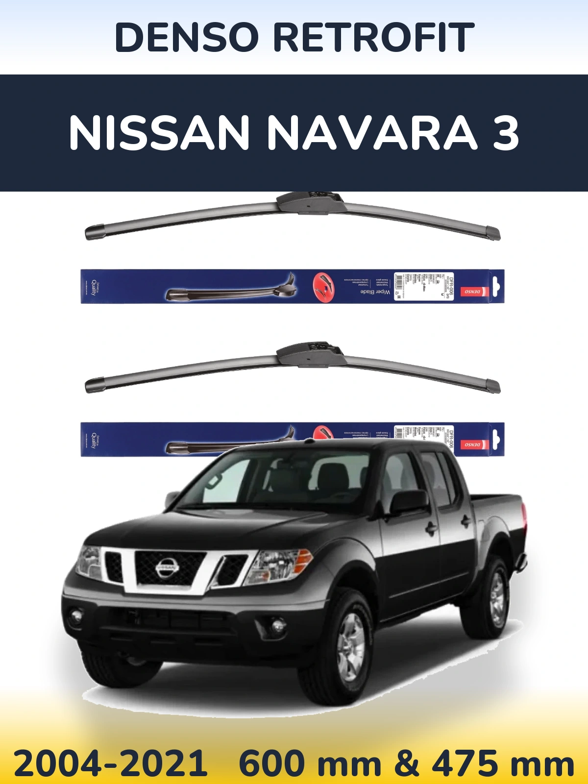 Komplet przednich wycieraczek Denso Retrofit 600 & 475 mm do Nissan Navara 3 2004-2021