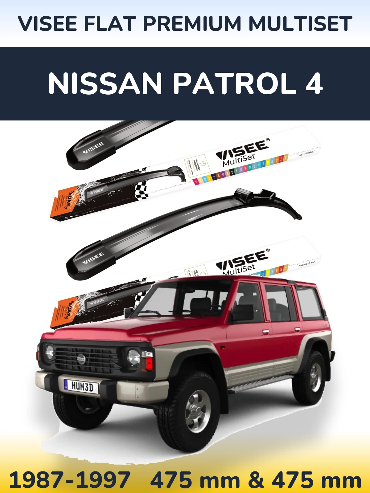Front wiper blade set VISEE FLAT PREMIUM MultiSet 475 & 475 mm for Nissan Patrol 4 1987-1997
