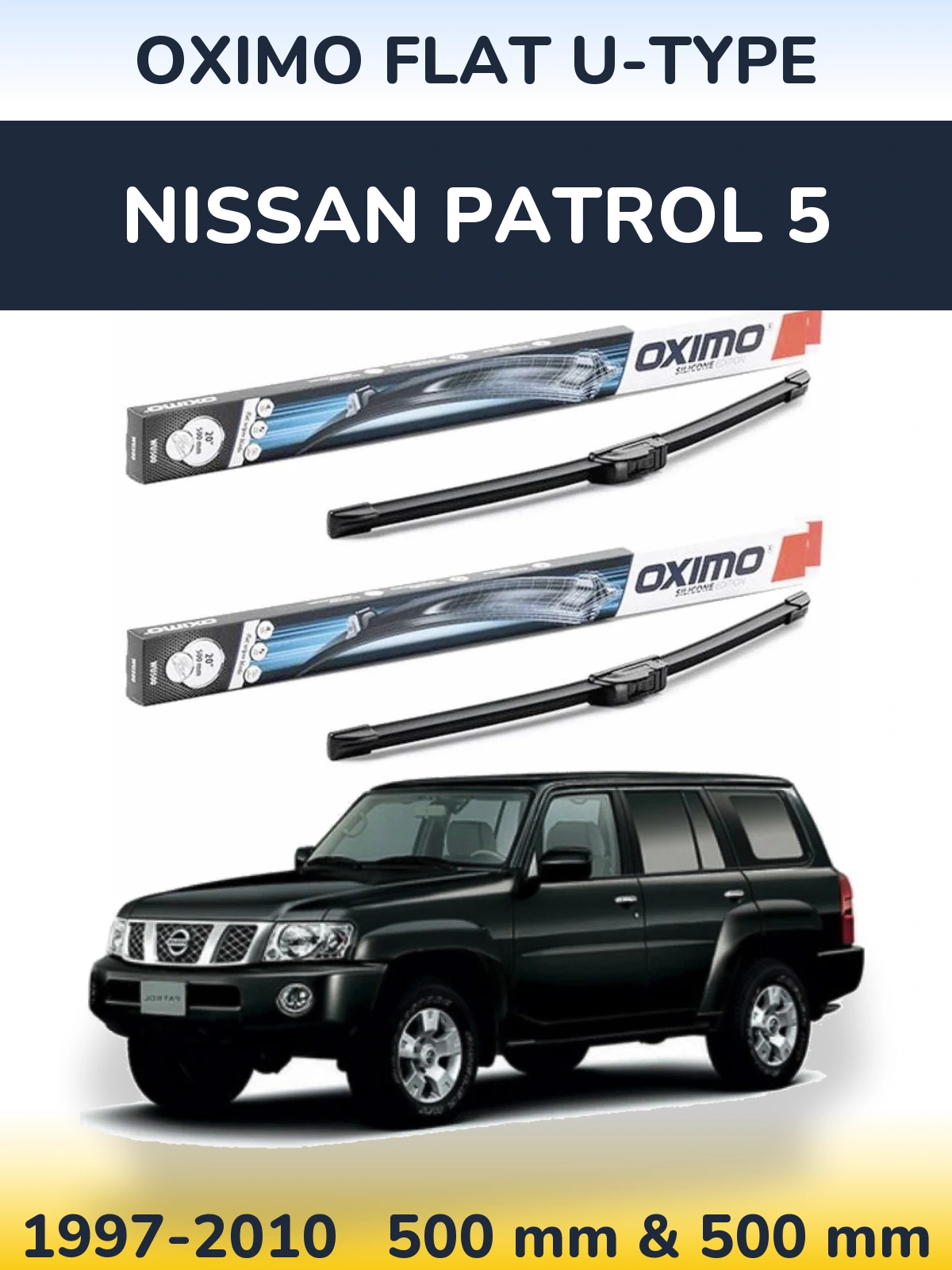 Комплект передних дворников Oximo Flat U-type 500 & 500 мм для Nissan Patrol 5 1997-2010