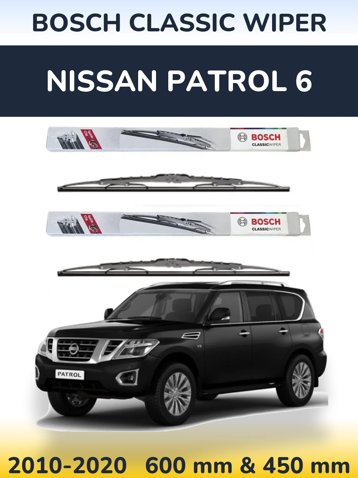 Komplet przednich wycieraczek BOSCH Classic Wiper 600 & 450 mm do Nissan Patrol 6 2010-2020
