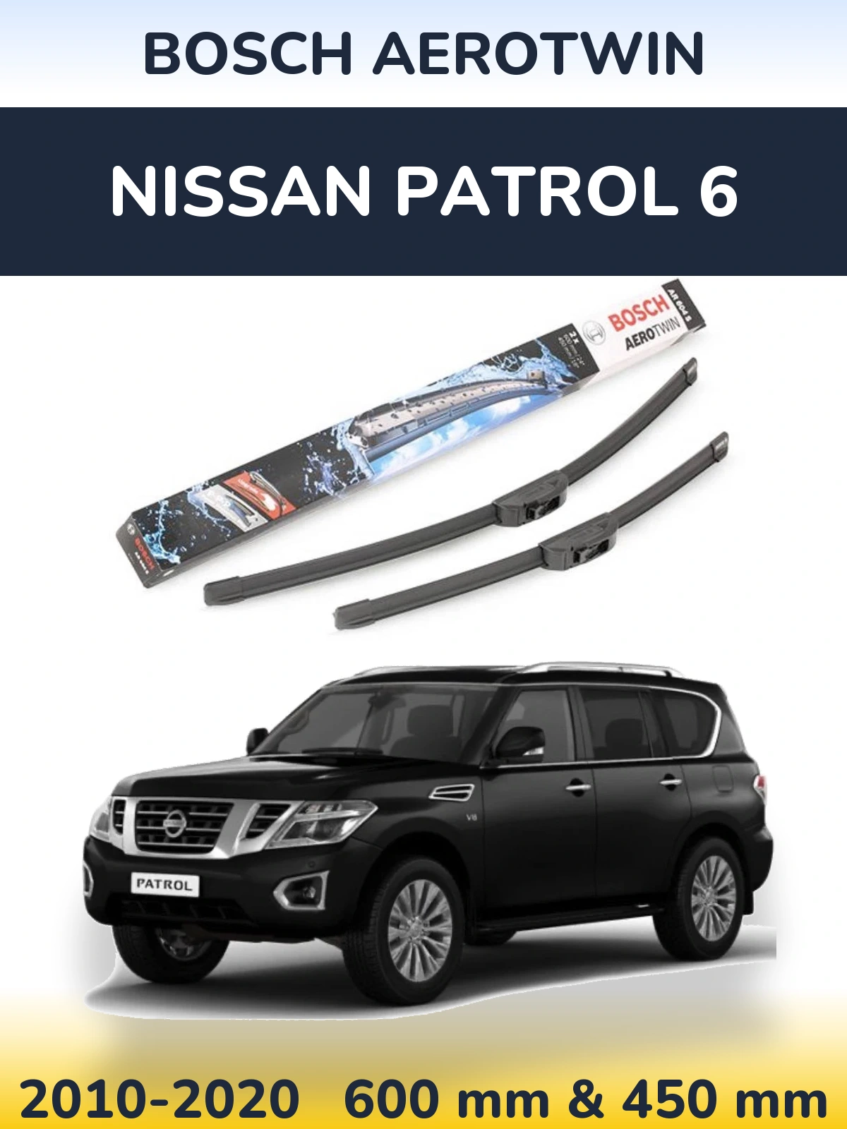 Komplet przednich wycieraczek BOSCH AeroTwin 600 & 450 mm do Nissan Patrol 6 2010-2020