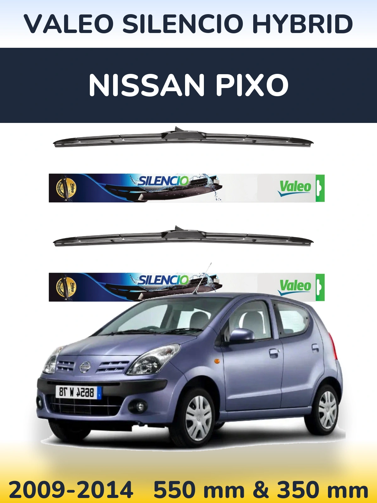 Komplet przednich wycieraczek Valeo Silencio Hybrid 550 & 350 mm do Nissan Pixo 2009-2014