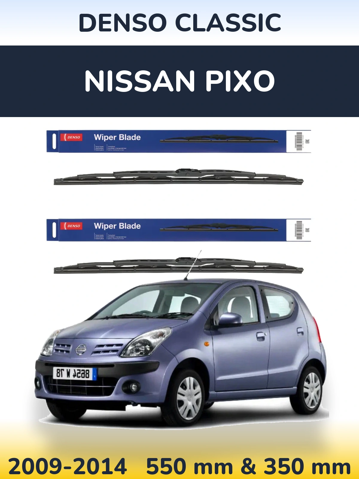 Front wiper blade set Denso Classic 550 & 350 mm for Nissan Pixo 2009-2014