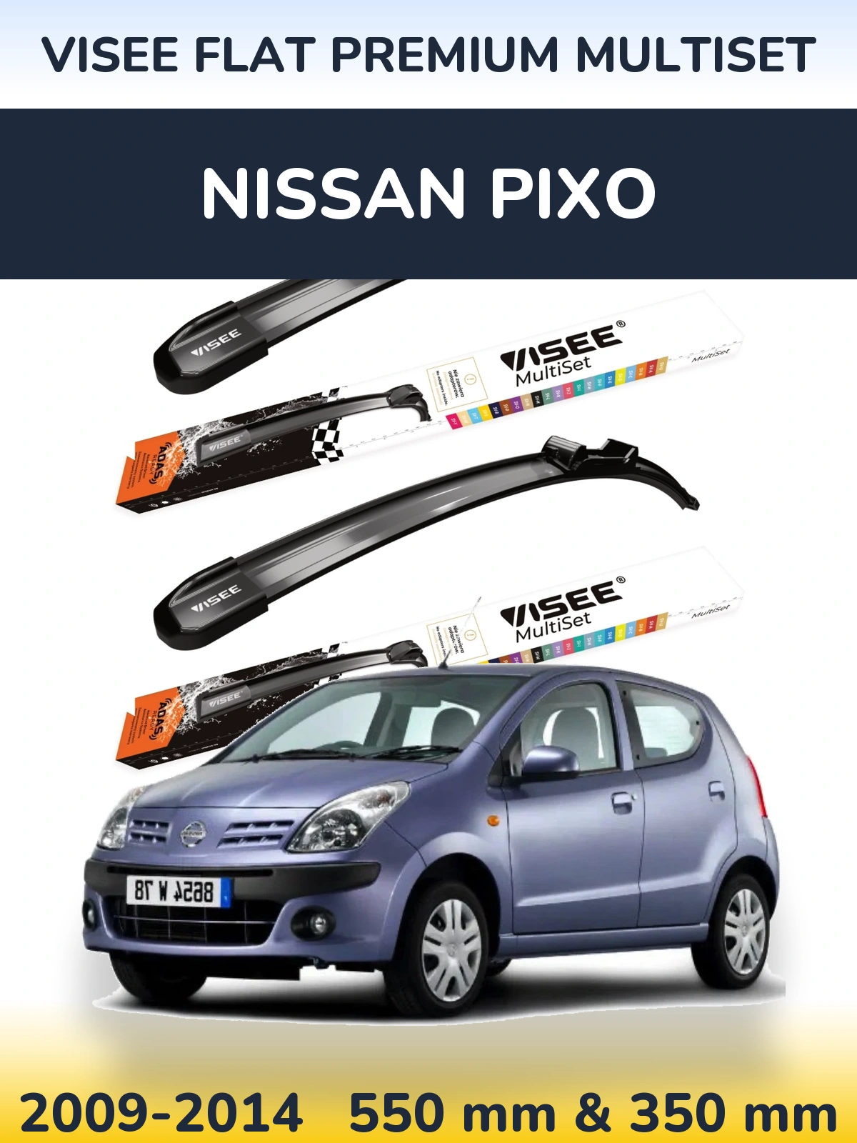 Komplet przednich wycieraczek VISEE FLAT PREMIUM MultiSet 550 & 350 mm do Nissan Pixo 2009-2014