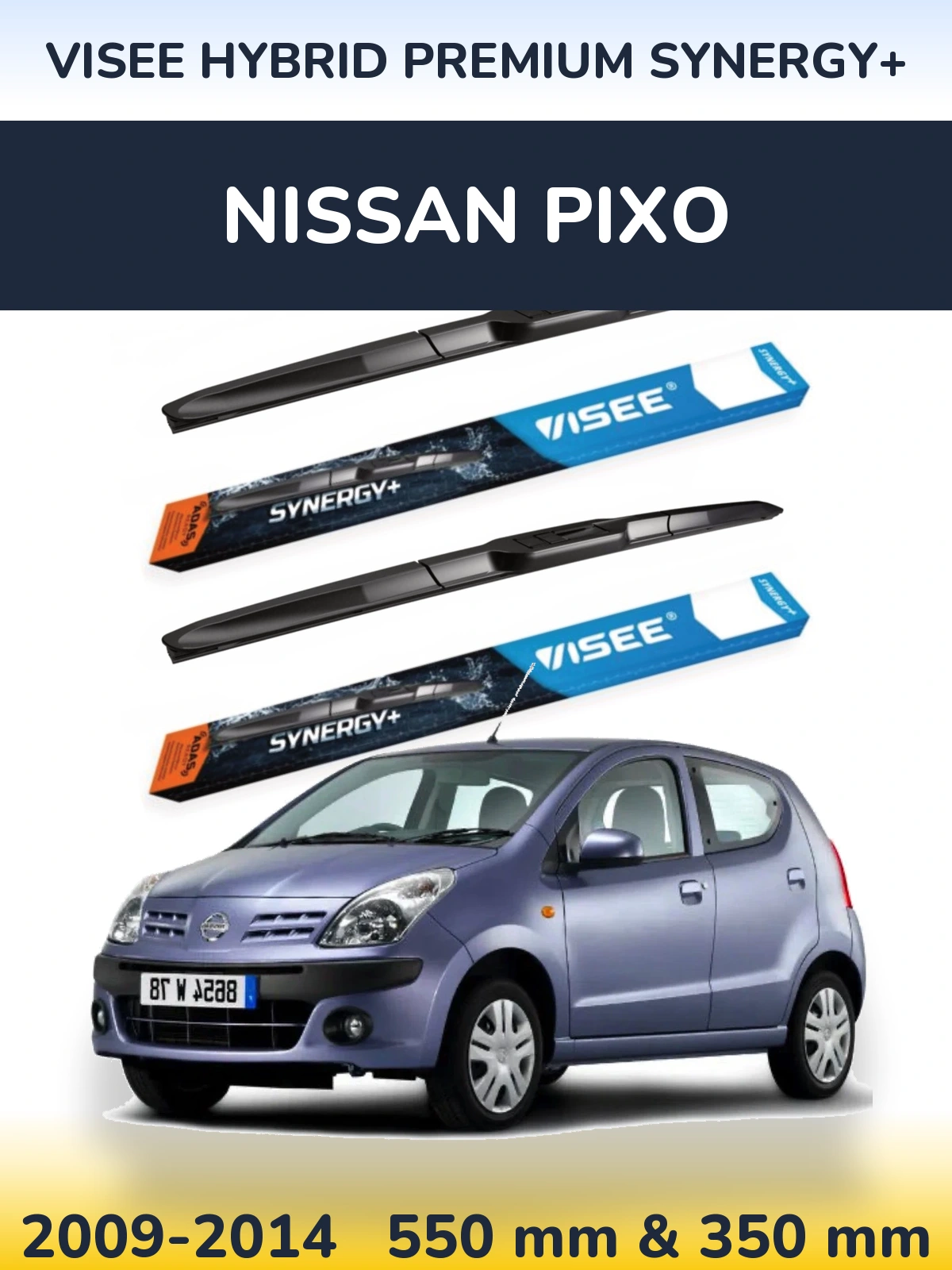Komplet przednich wycieraczek VISEE HYBRID PREMIUM SYNERGY+ 550 & 350 mm do Nissan Pixo 2009-2014
