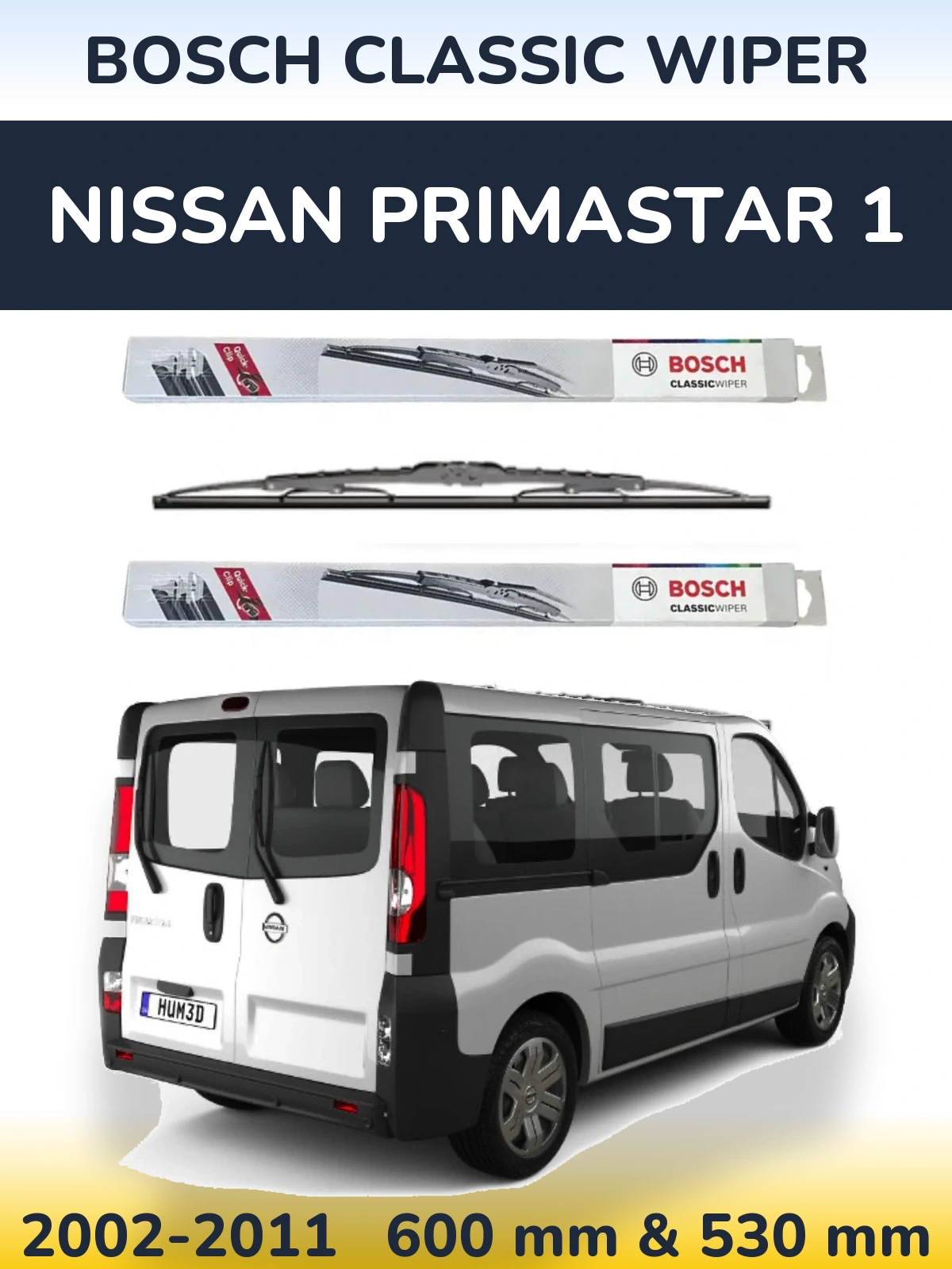 Komplet przednich wycieraczek BOSCH Classic Wiper 600 & 530 mm do Nissan Primastar 1 2002-2011