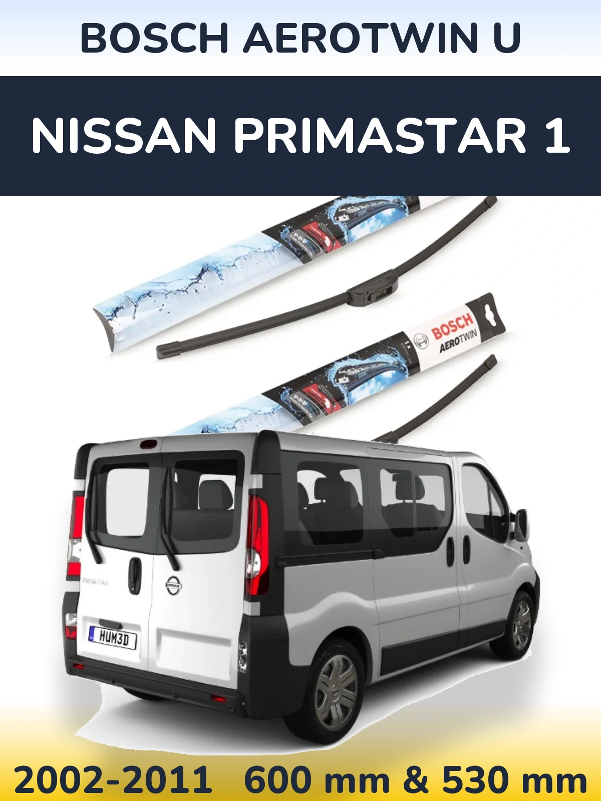 Комплект передних дворников BOSCH AeroTwin U 600 & 530 мм для Nissan Primastar 1 2002-2011