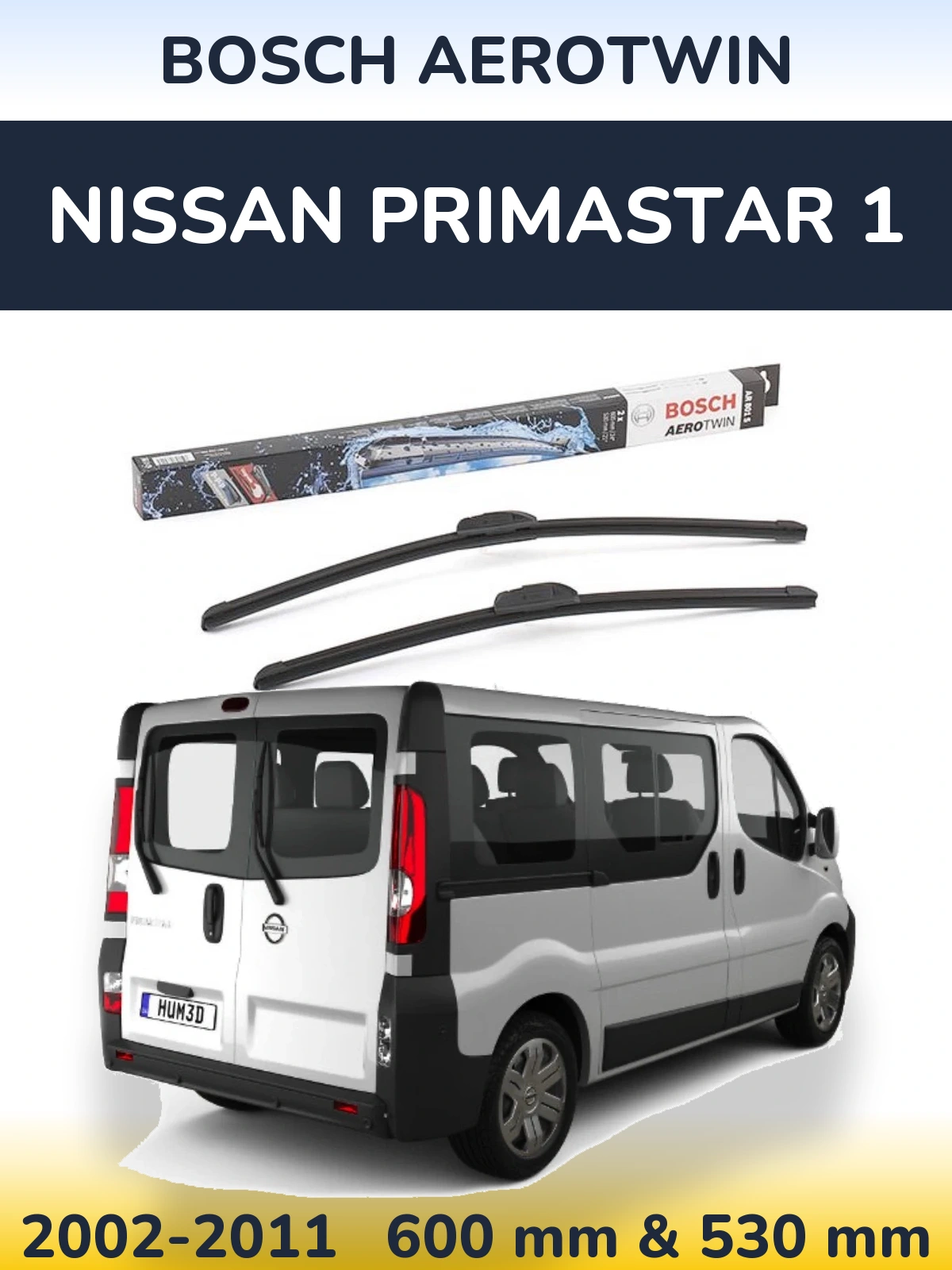 Front wiper blade set BOSCH AeroTwin 600 & 530 mm for Nissan Primastar 1 2002-2011
