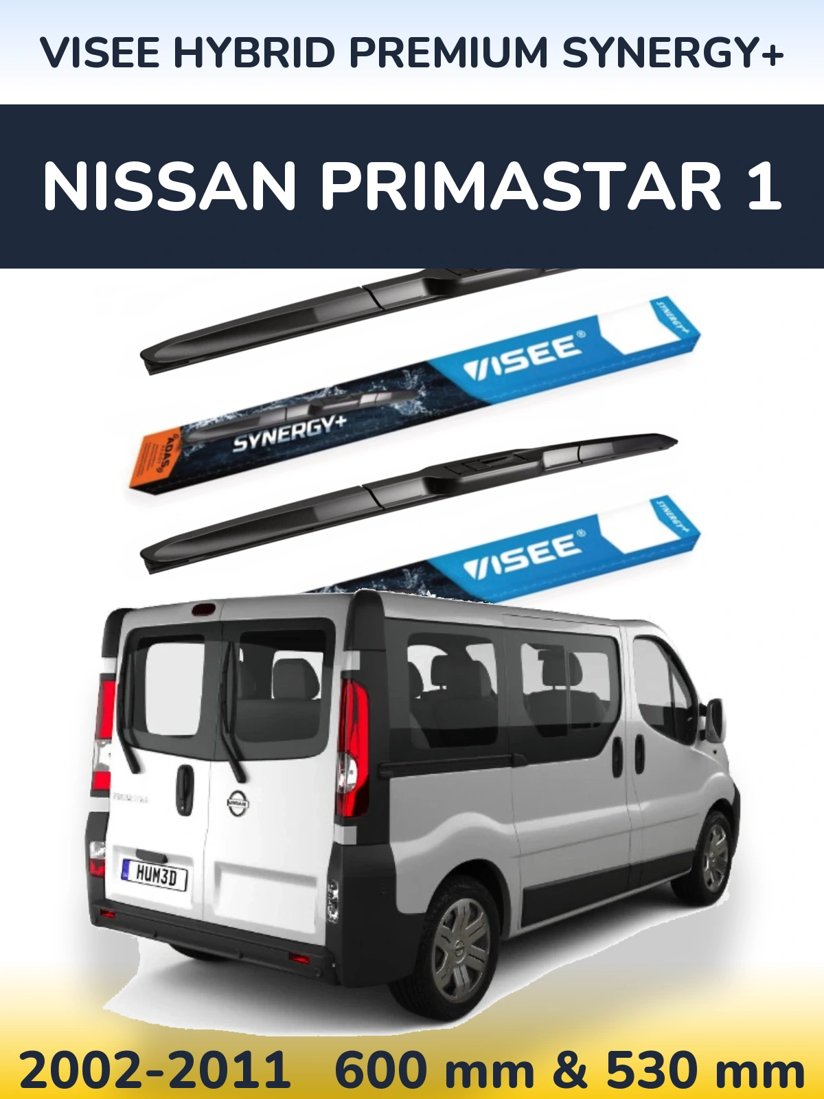 Front wiper blade set VISEE HYBRID PREMIUM SYNERGY+ 600 & 530 mm for Nissan Primastar 1 2002-2011