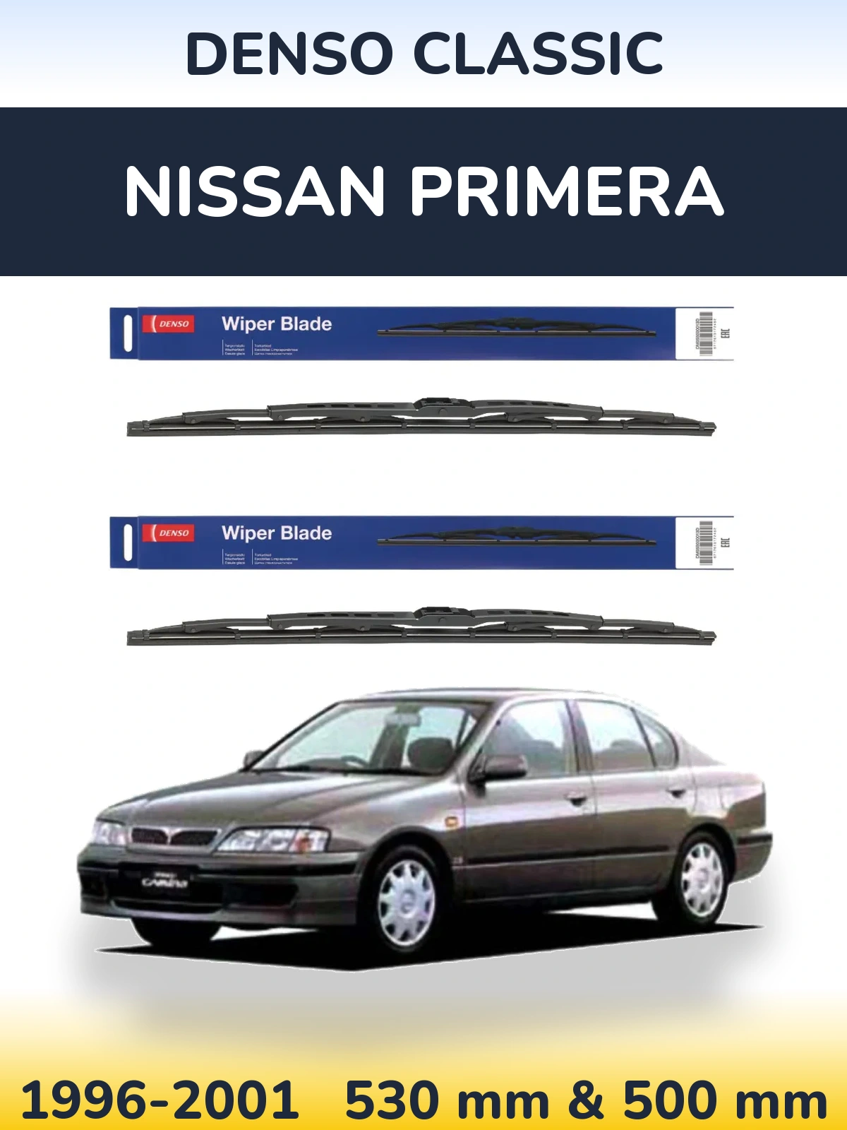 Komplet przednich wycieraczek Denso Classic 530 & 500 mm do Nissan Primera 1996-2001