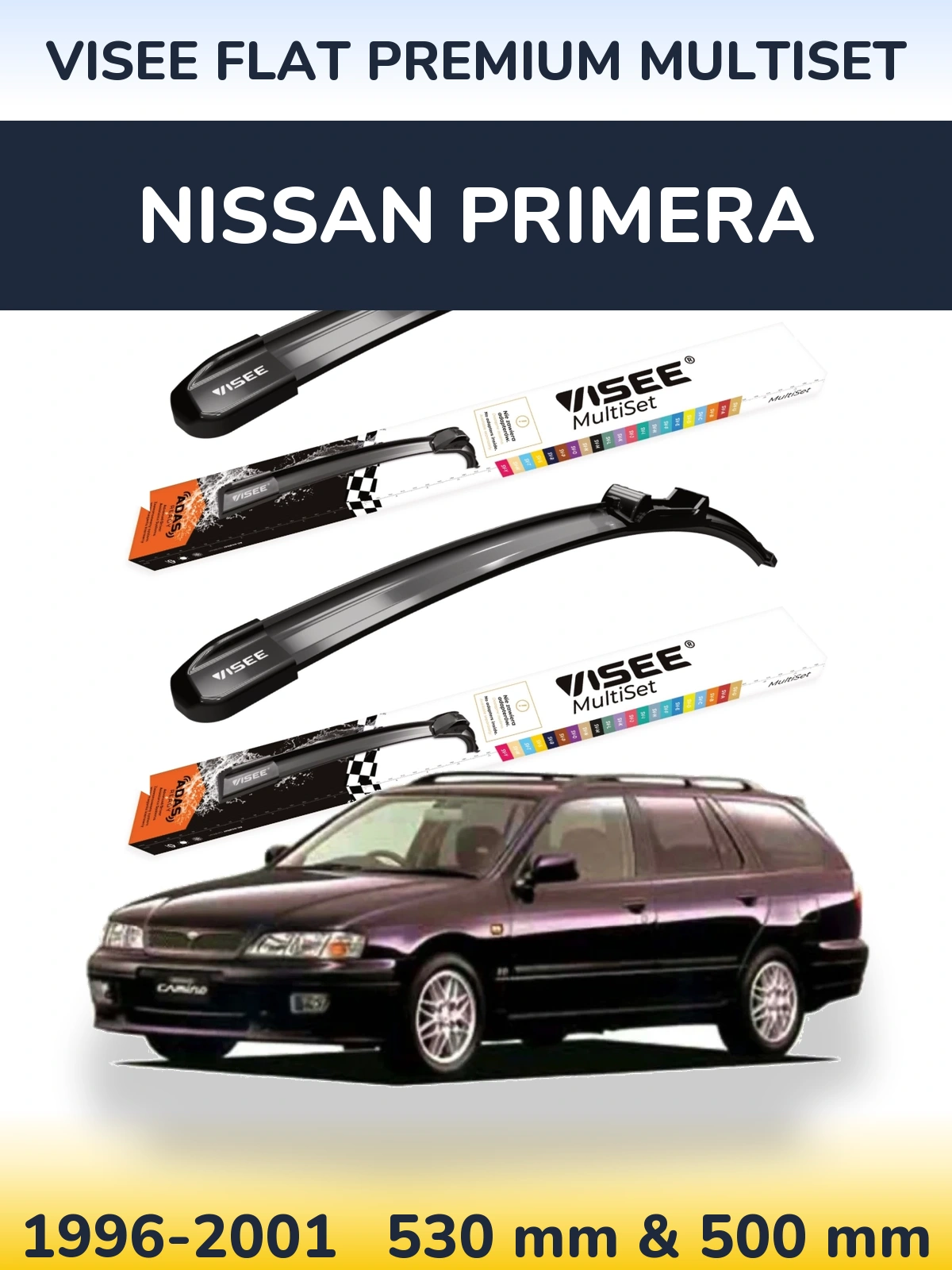 Комплект передніх щіток VISEE FLAT PREMIUM MultiSet 530 & 500 мм для Nissan Primera 1996-2001