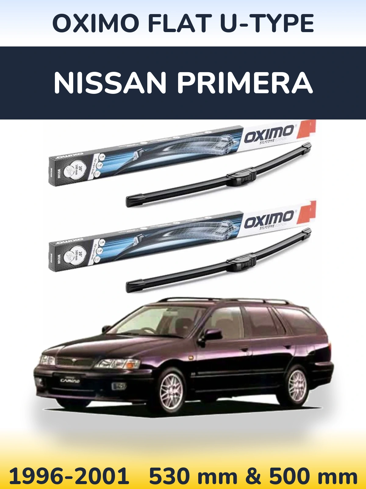 Комплект передних дворников Oximo Flat U-type 530 & 500 мм для Nissan Primera 1996-2001