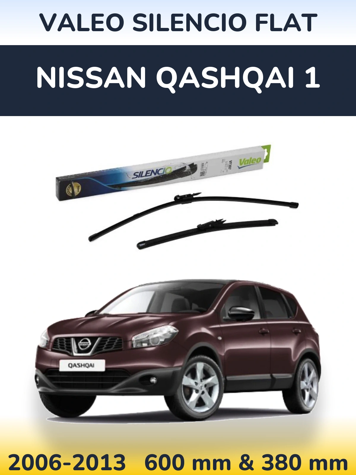 Komplet przednich wycieraczek Valeo Silencio Flat 600 & 380 mm do Nissan Qashqai 1 2006-2013