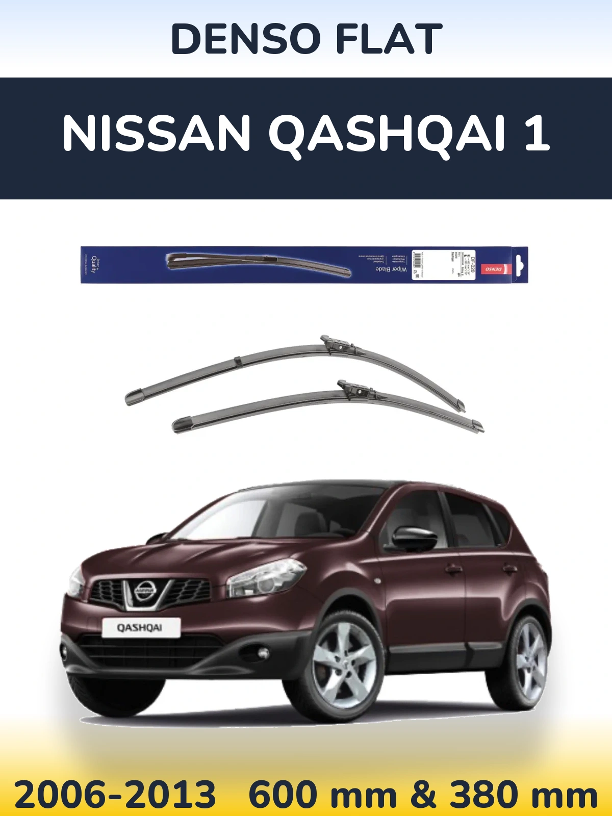 Komplet przednich wycieraczek Denso Flat 600 & 380 mm do Nissan Qashqai 1 2006-2013