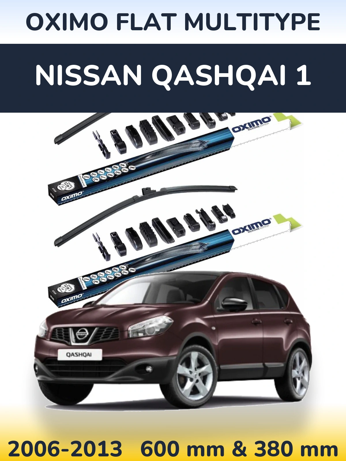 Komplet przednich wycieraczek Oximo Flat MultiType 600 & 380 mm do Nissan Qashqai 1 2006-2013
