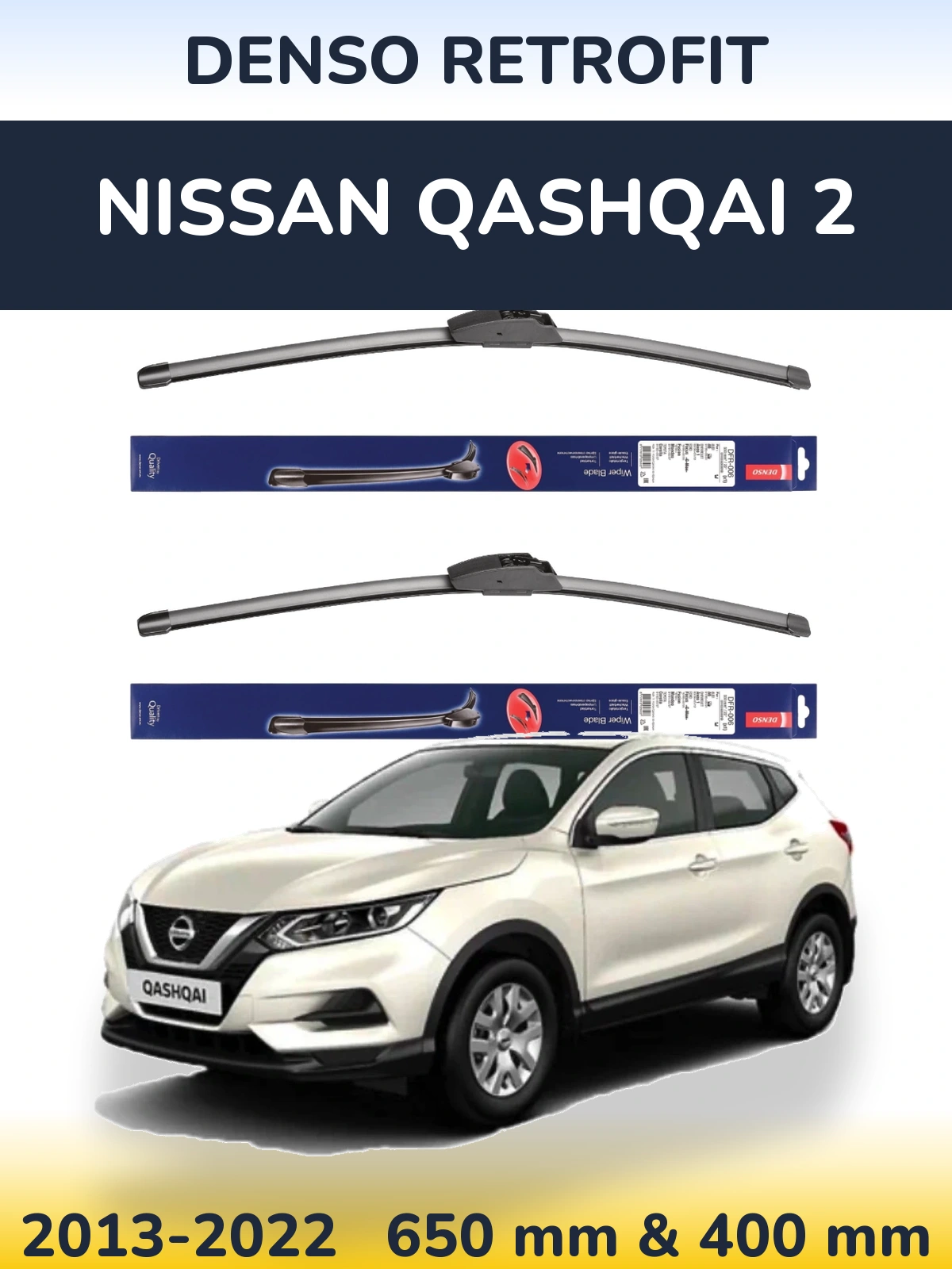 Komplet przednich wycieraczek Denso Retrofit 650 & 400 mm do Nissan Qashqai 2 2013-2022