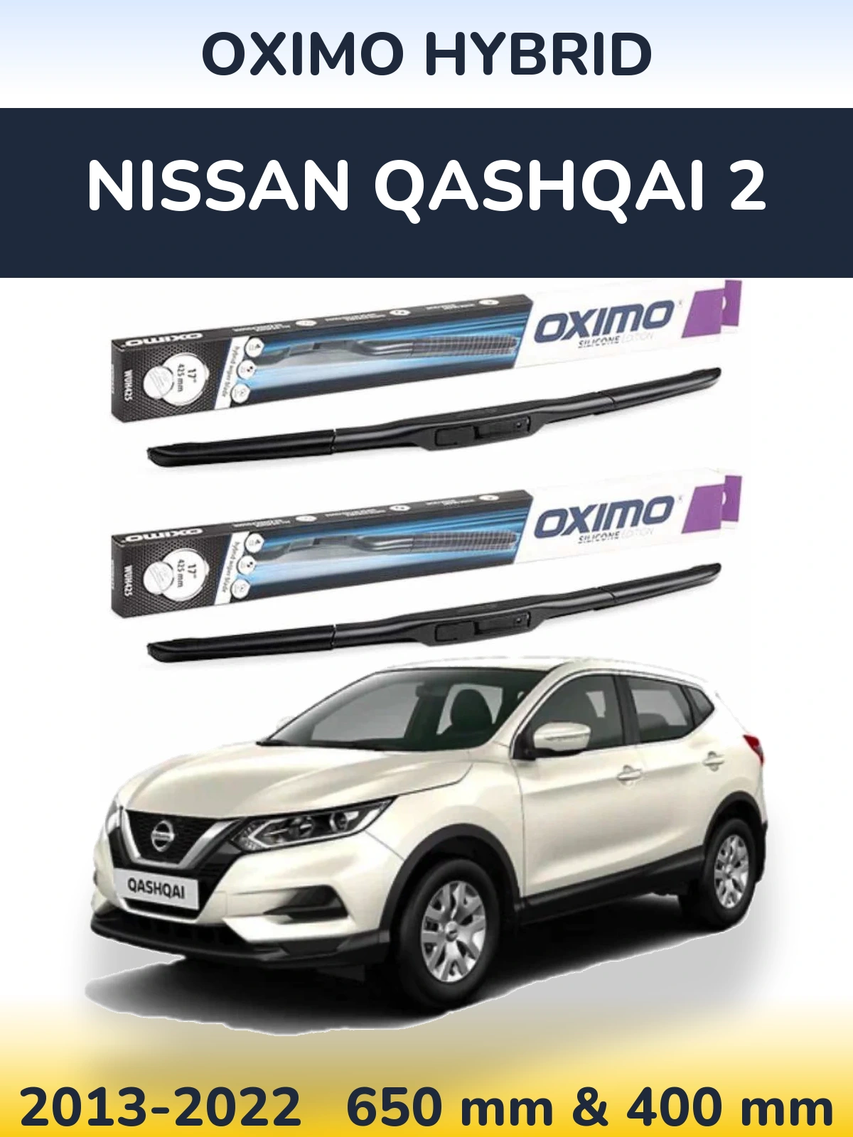 Komplet przednich wycieraczek Oximo Hybrid 650 & 400 mm do Nissan Qashqai 2 2013-2022