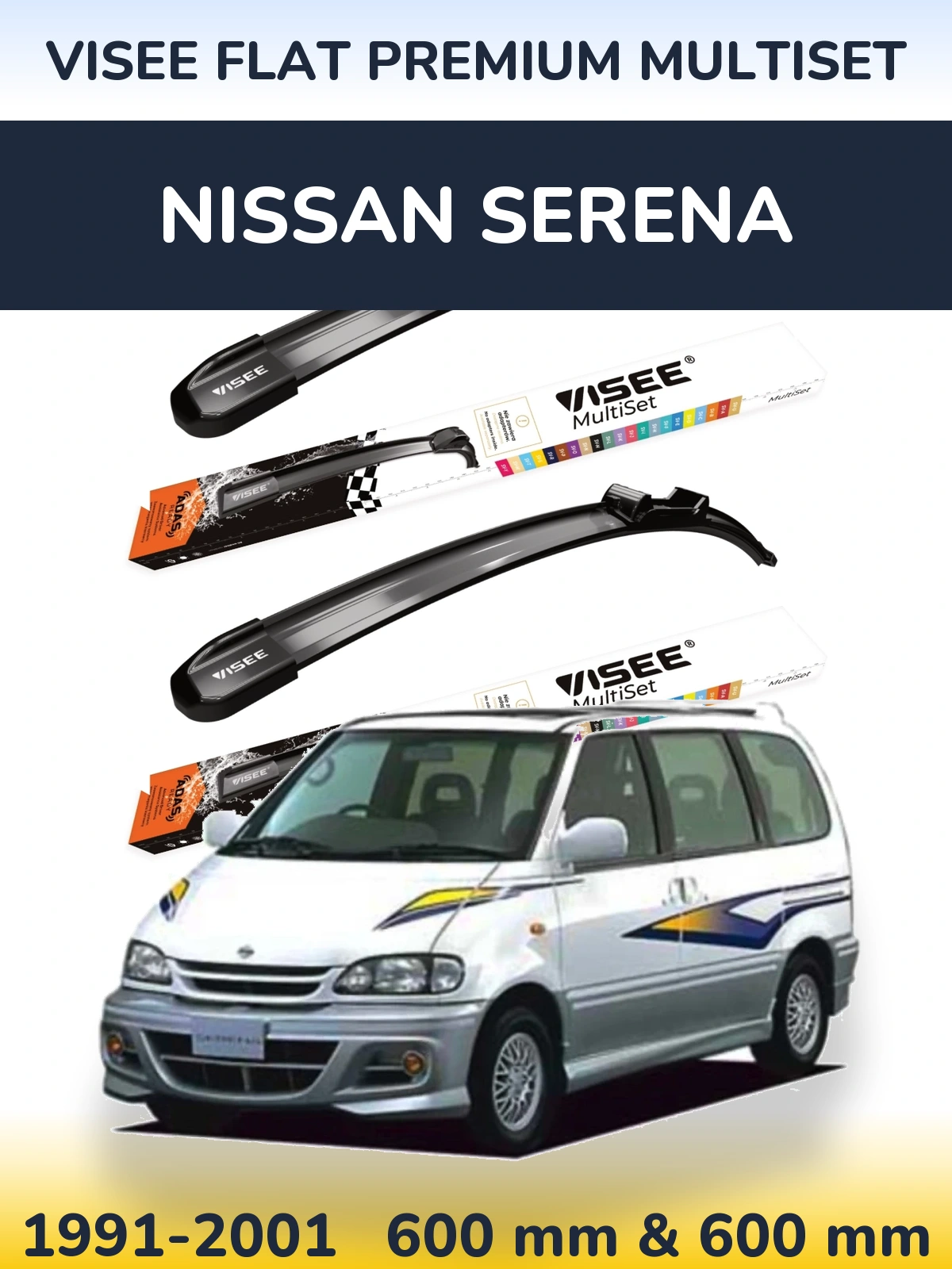 Komplet przednich wycieraczek VISEE FLAT PREMIUM MultiSet 600 & 600 mm do Nissan Serena 1991-2001