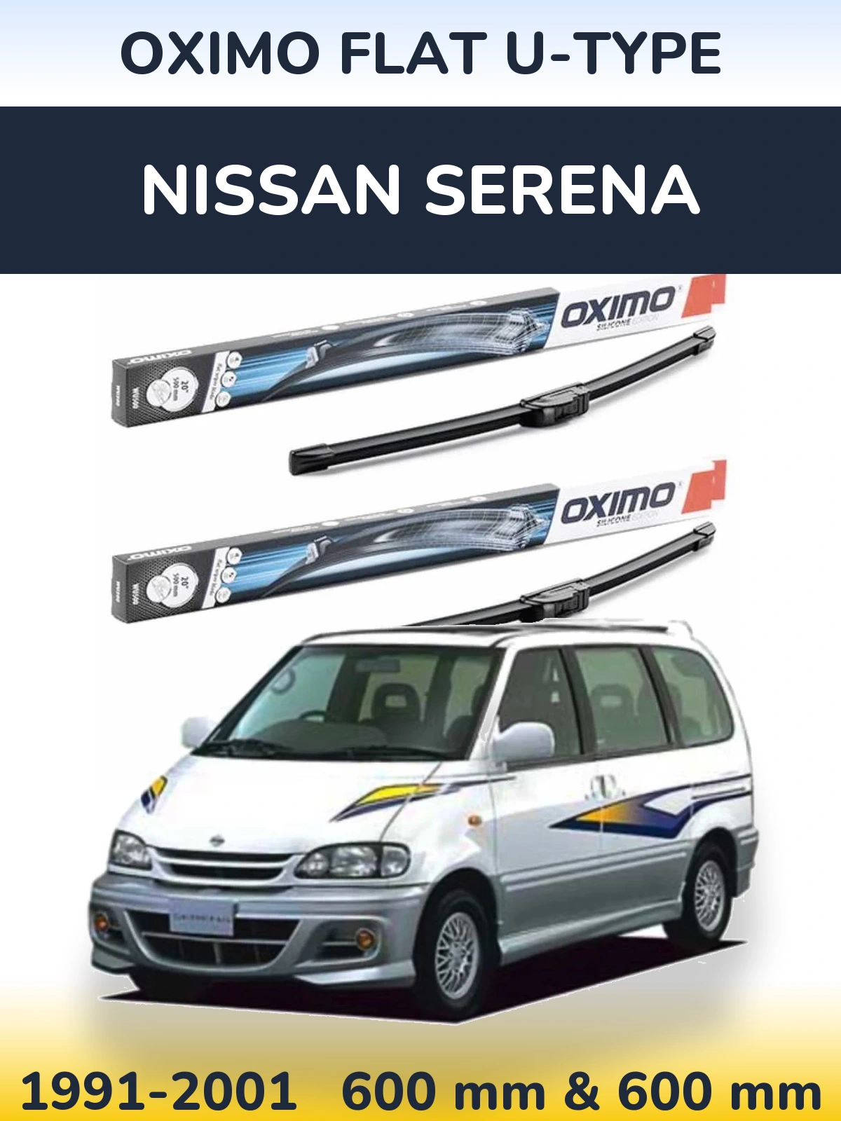 Комплект передних дворников Oximo Flat U-type 600 & 600 мм для Nissan Serena 1991-2001