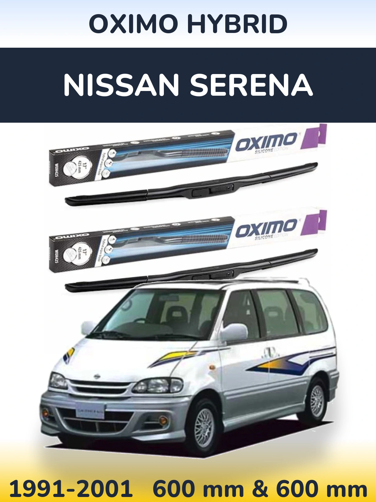 Front wiper blade set Oximo Hybrid 600 & 600 mm for Nissan Serena 1991-2001
