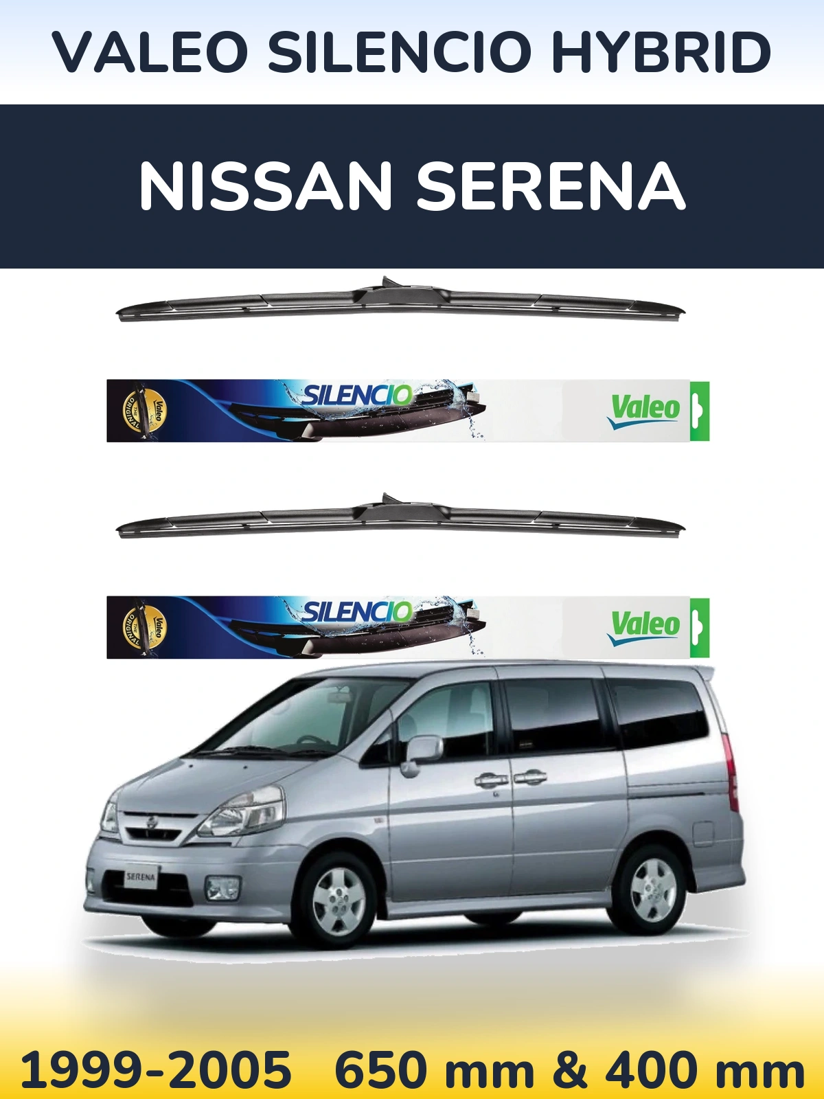 Комплект передних дворников Valeo Silencio Hybrid 650 & 400 мм для Nissan Serena 1999-2005