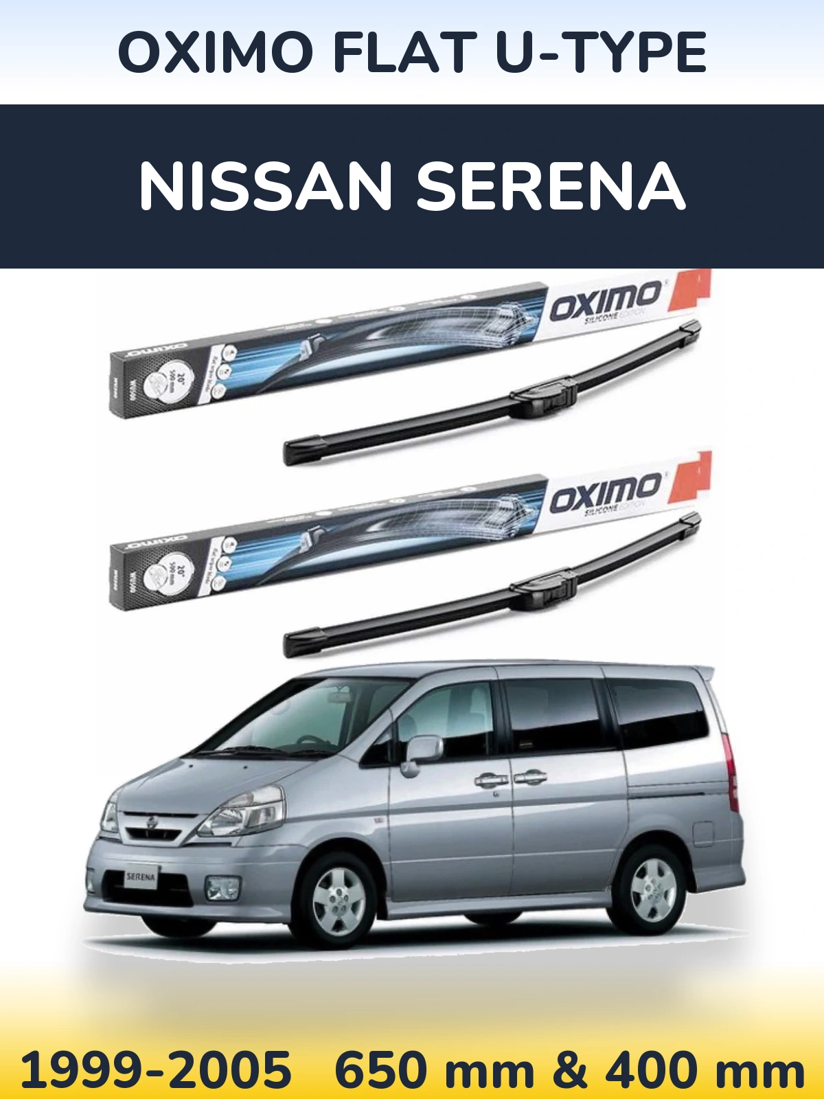 Komplet przednich wycieraczek Oximo Flat U-type 650 & 400 mm do Nissan Serena 1999-2005