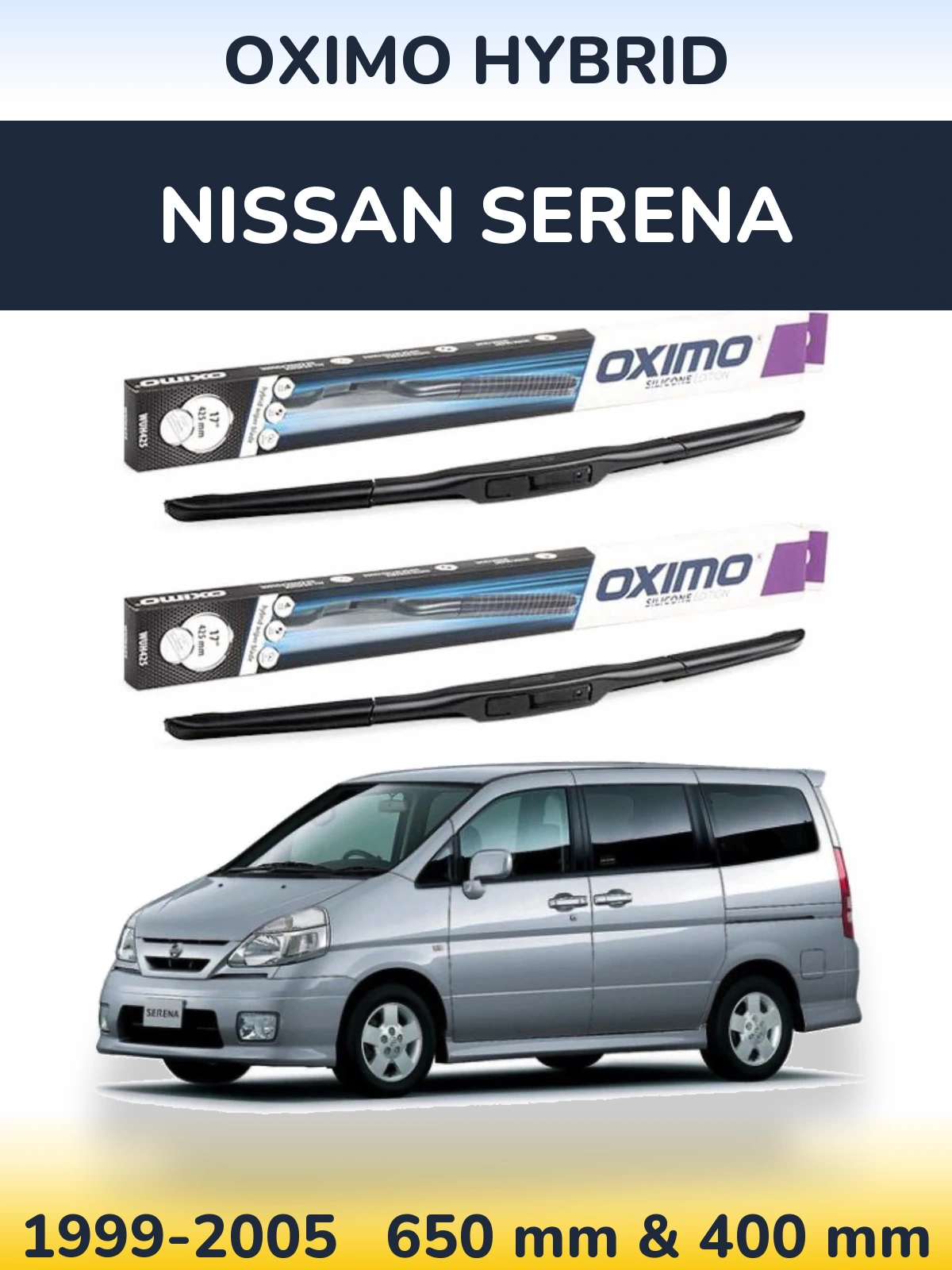 Komplet przednich wycieraczek Oximo Hybrid 650 & 400 mm do Nissan Serena 1999-2005