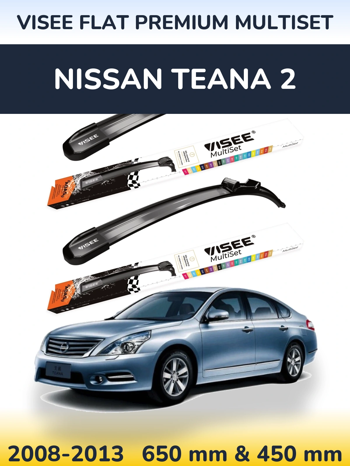 Komplet przednich wycieraczek VISEE FLAT PREMIUM MultiSet 650 & 450 mm do Nissan Teana 2 2008-2013
